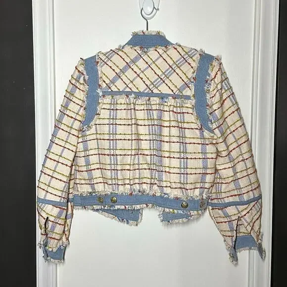 Veronica Beard Women's Nilaja Jacket Multicolor Size 4 Plaid Tweed Denim Trim - Picture 13 of 15
